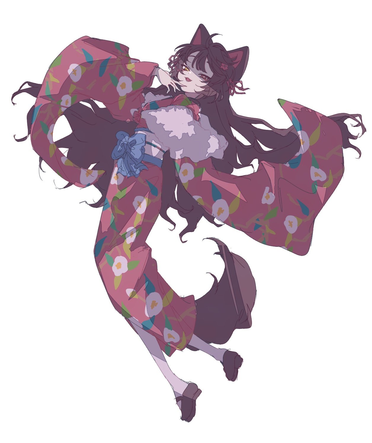 1girl, 2015ma14, animal_ears, blue_sash, brown_hair, brown_shoes, capelet, dog_ears