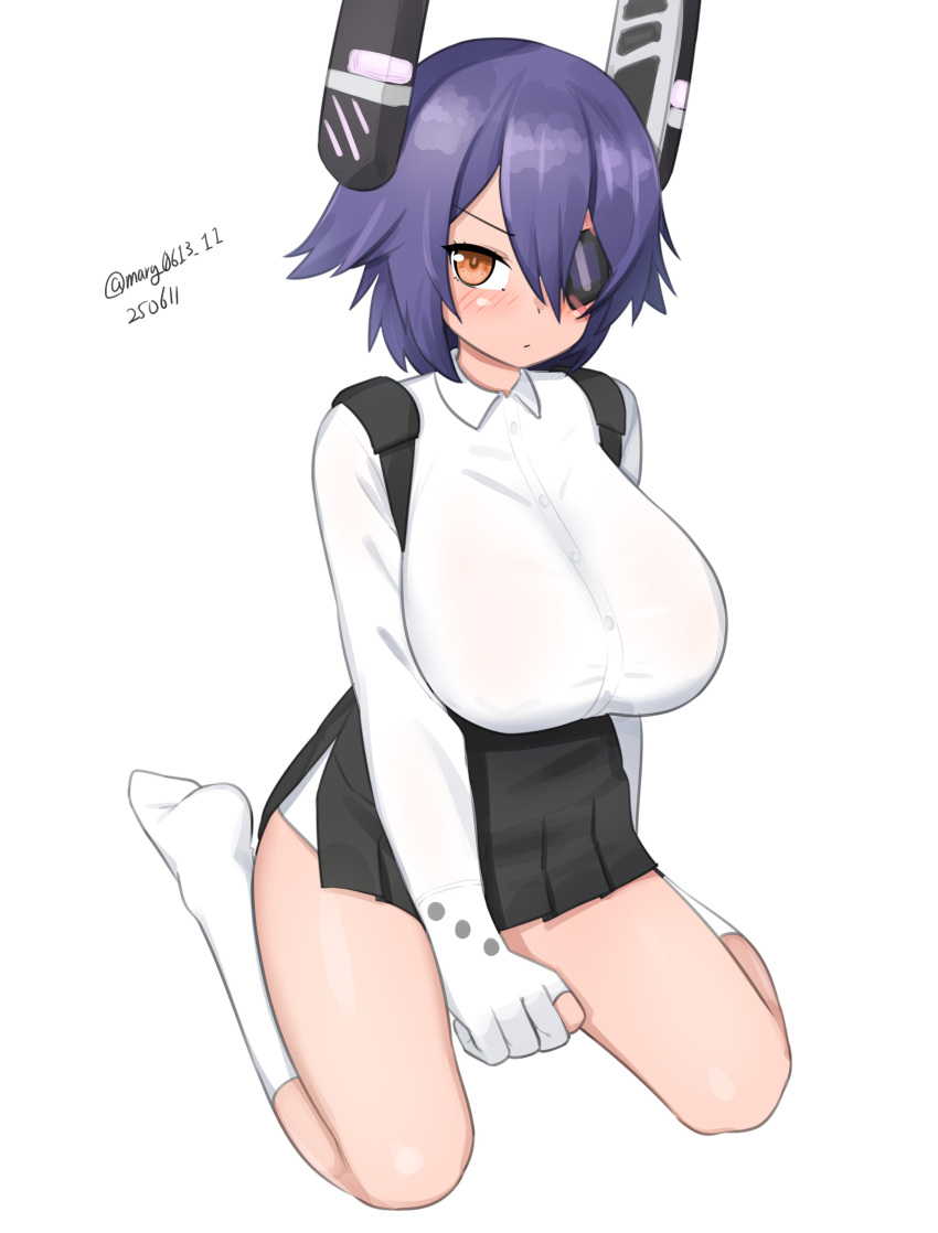 1girl, absurdres, atlanta_(kancolle), black_skirt, breasts, brown_eyes, collared_shirt, commentary