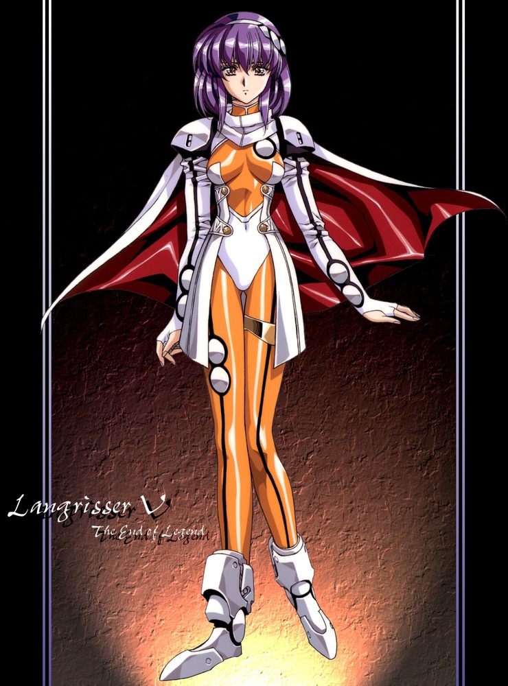 armor, bodysuit, breasts, brown_eyes, gloves, hairband, lambda_(langrisser), langrisser