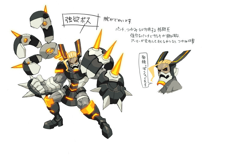 1boy, armor, azure_striker_gunvolt, azure_striker_gunvolt_1, black_armor, black_sclera, blonde_hair, carrera_(gunvolt)