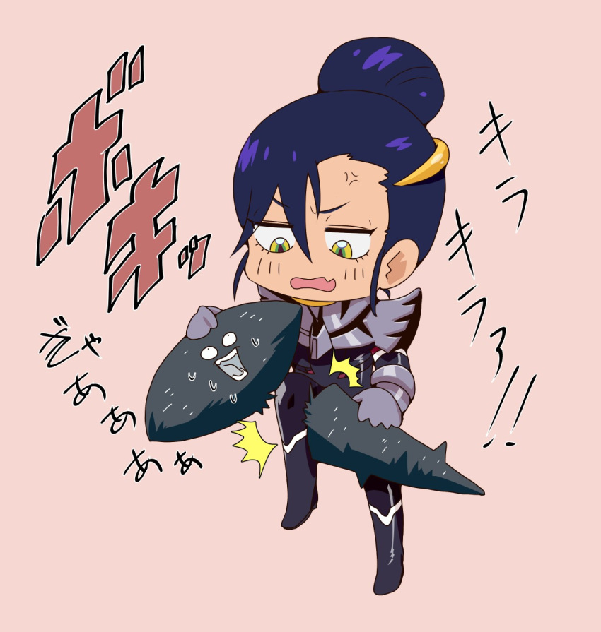 1girl, a_baoa_qu, angry, bodysuit, chibi, gundam, gundam_gquuuuuux, hair_bun