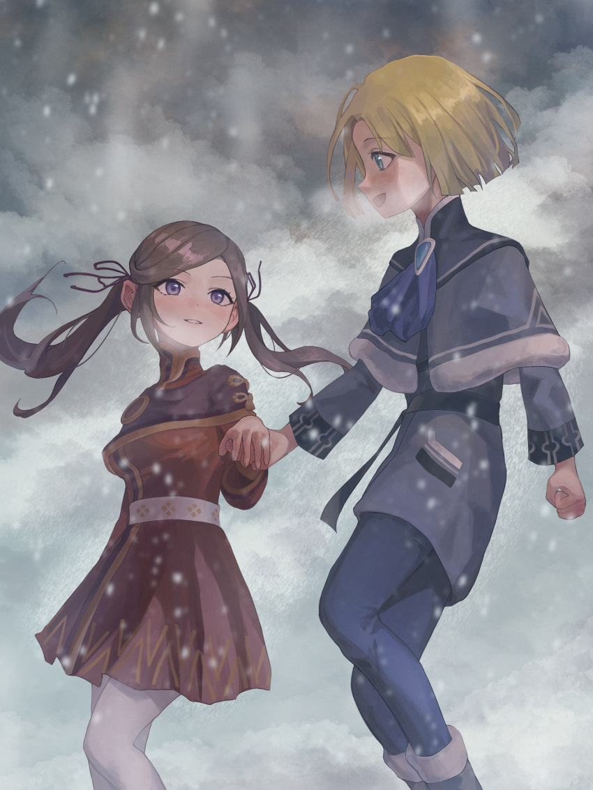 absurdres, aged_down, ascot, blonde_hair, blue_ascot, blue_eyes, blue_pants, blush