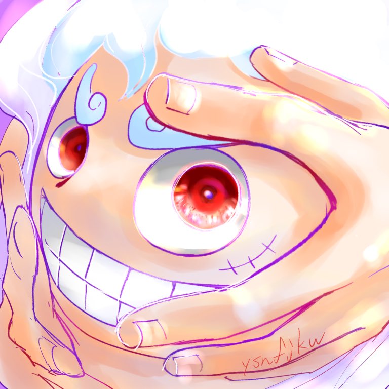 1boy, alternate_form, clenched_teeth, close-up, commentary, gear_fifth, male_focus, monkey_d._luffy