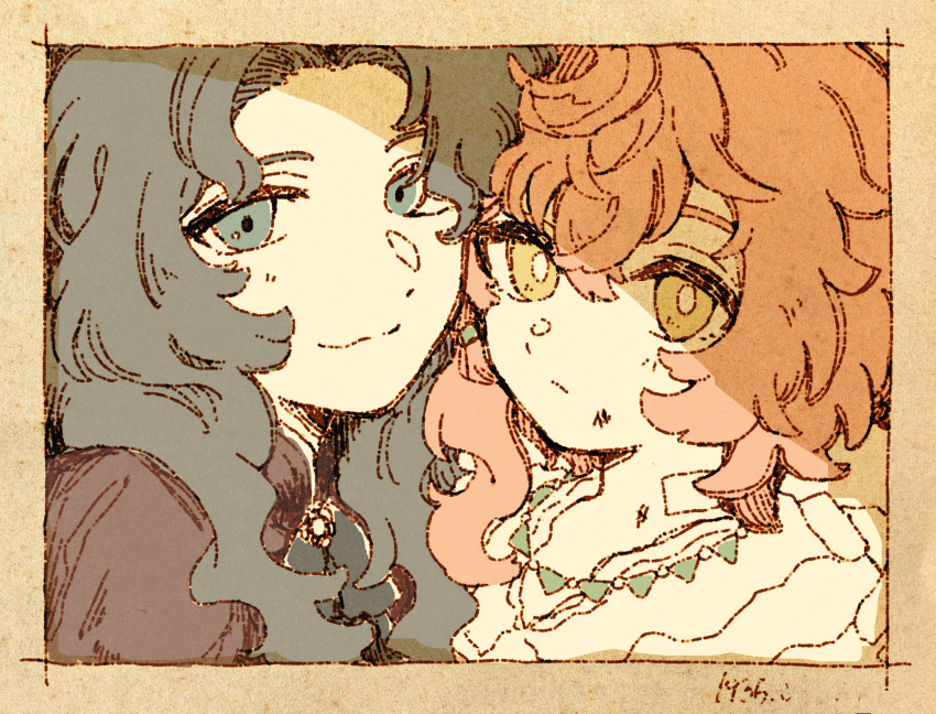 2girls, :3, absurdres, bandaged_neck, bandages, black_hair, blue_eyes, border