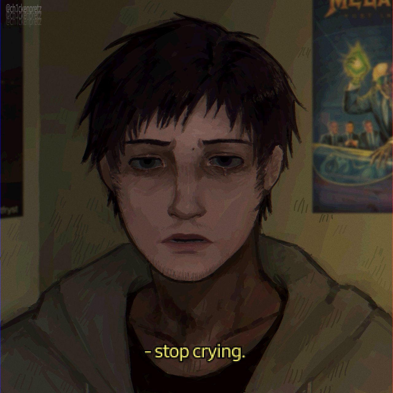 1boy, black_eyes, black_hair, black_shirt, ch1ckenpretz, cry_of_fear, crying, crying_with_eyes_open