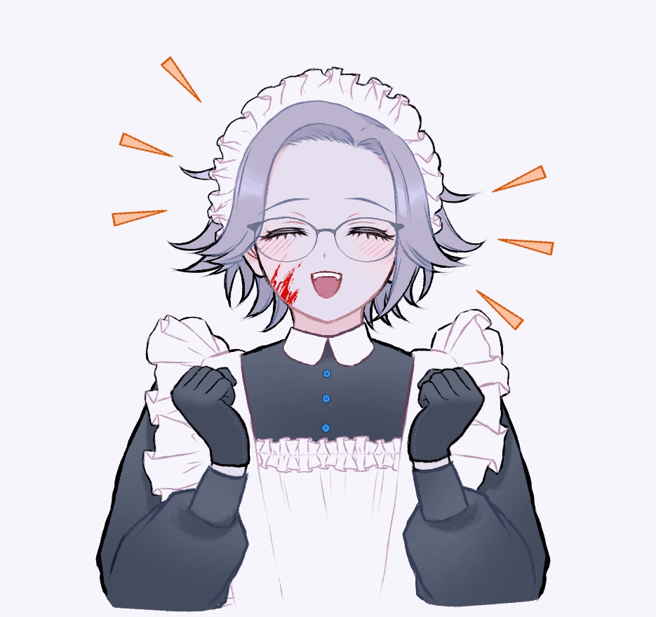 1boy, :d, ^_^, aotsuki_eito, apron, black_gloves, blood, blood_on_face