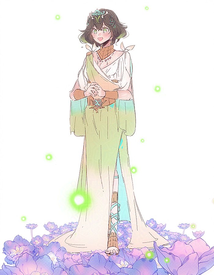 1girl, alternate_costume, ancient_greek_clothes, brown_hair, ff14hioo_oo7, field, final_fantasy, final_fantasy_xiv