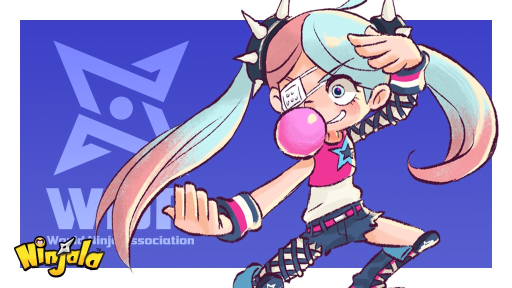 1girl, ahoge, aqua_eyes, aqua_hair, belt, belted_shorts, blowing_bubble_gum, blue_background