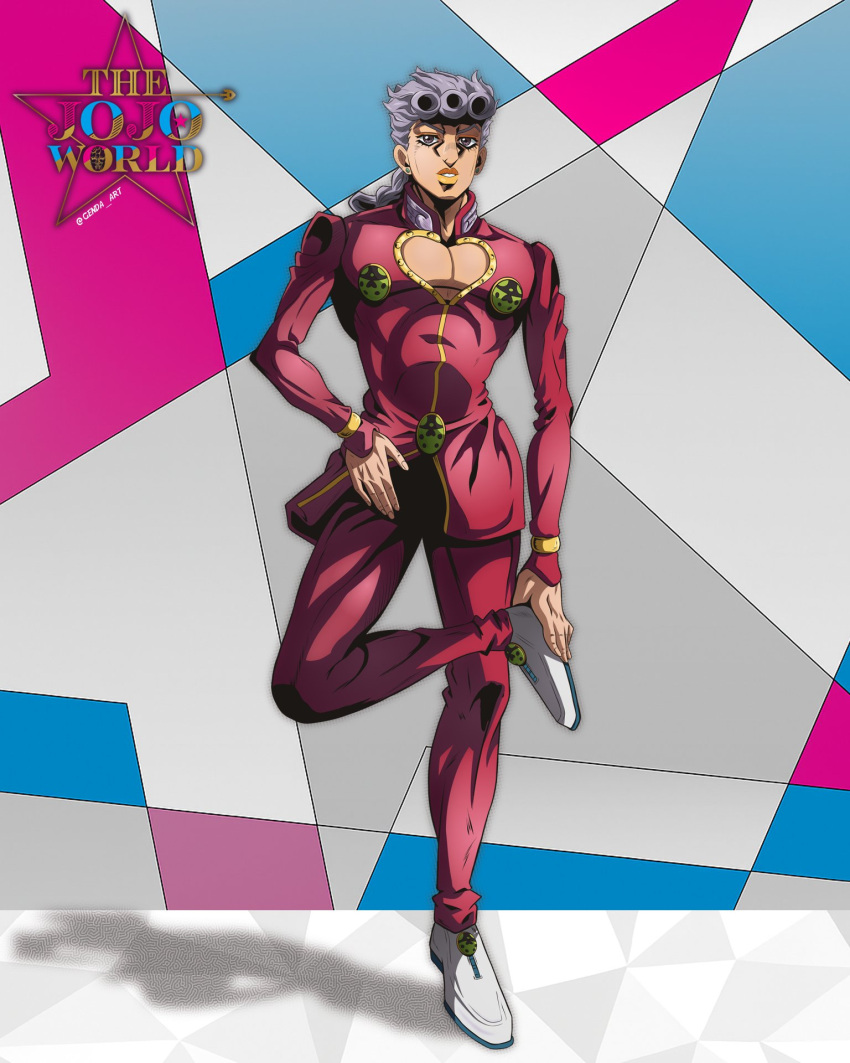 1boy, anime_coloring, braid, cleavage_cutout, clothing_cutout, commentary, earrings, english_commentary