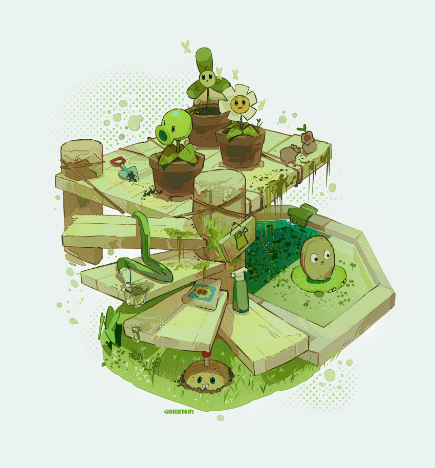 absurdres, artist_name, black_eyes, blover_(plants_vs_zombies), buck_teeth, bug_spray, chinese_commentary, closed_mouth