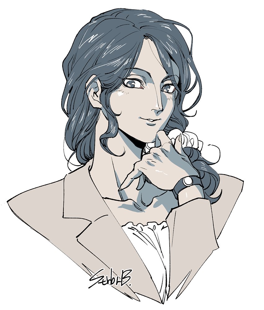 1girl, collarbone, commentary_request, cropped_torso, hair_ornament, hair_over_shoulder, hair_scrunchie, hand_up