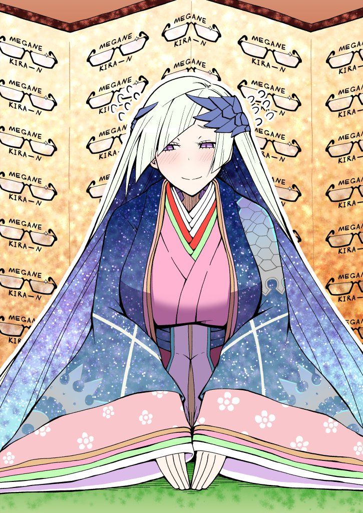 1girl, blue_hair, breasts, brynhild_(fate), colored_inner_hair, commentary_request, commission, eyebrows_hidden_by_hair