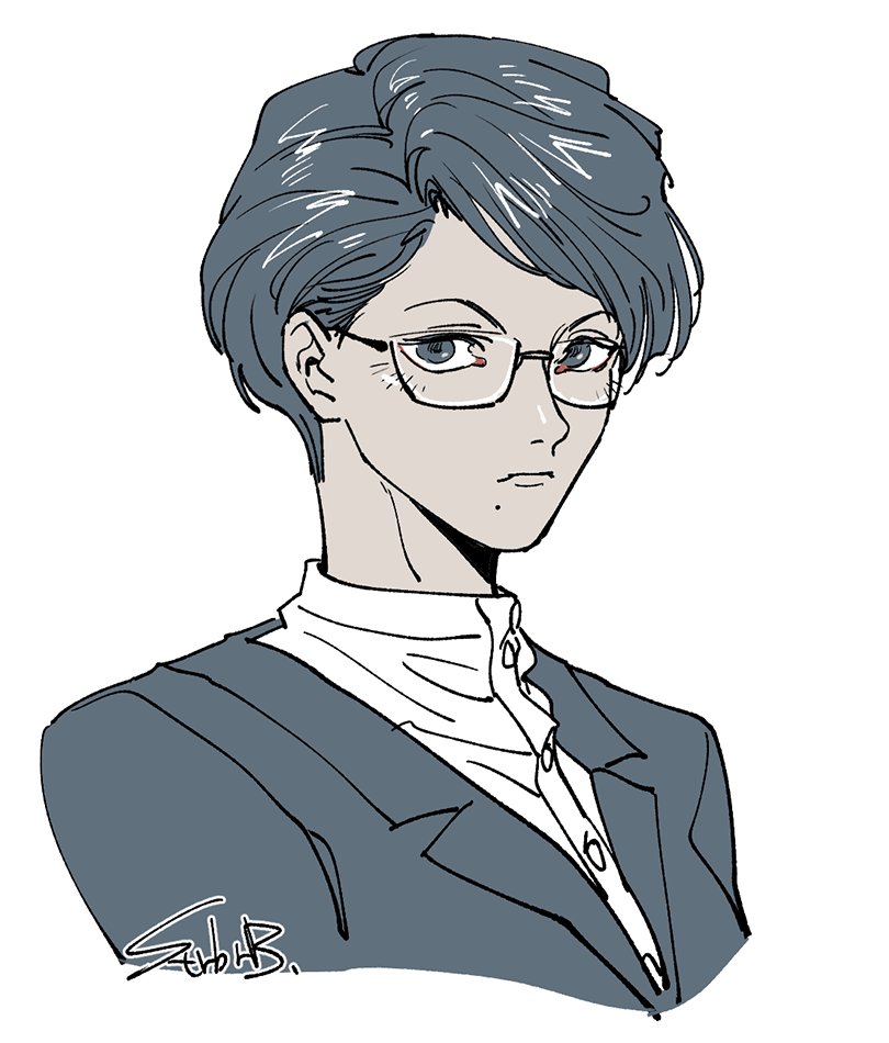 1girl, closed_mouth, commentary, expressionless, glasses, ichigo_beeru, jacket, kiyomoto_(toshi_densetsu_kaitai_center)