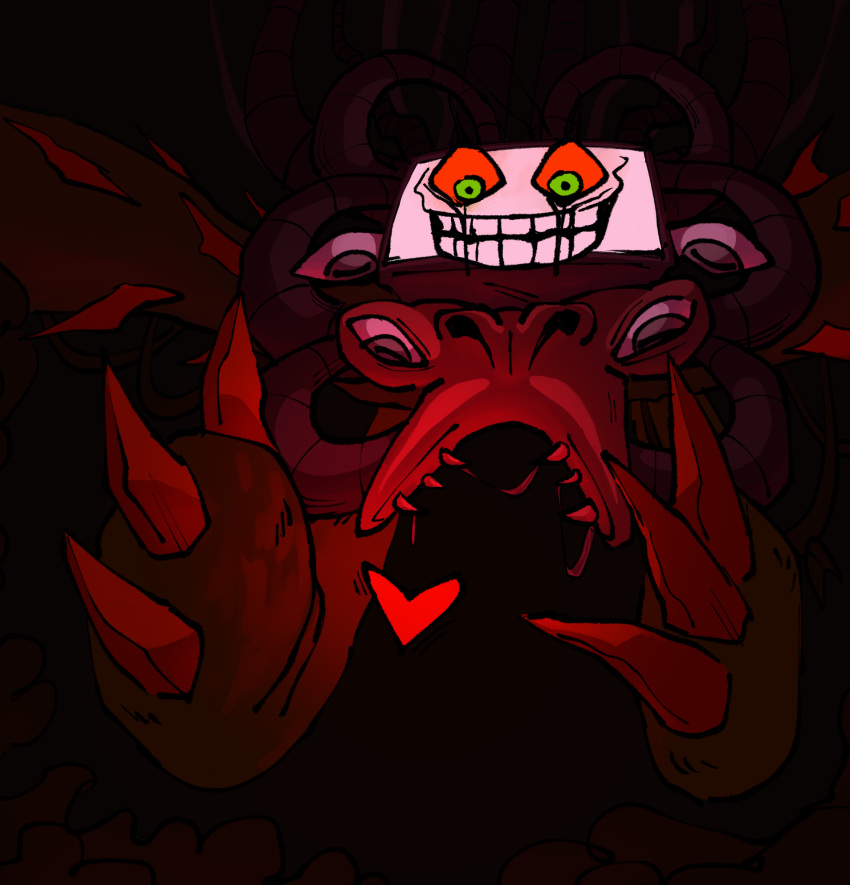 1boy, 2023, 2d, alternate_form, black_background, claws, colored_sclera, dark_background