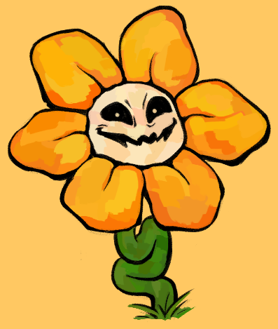 1boy, 2023, 2d, black_sclera, colored_sclera, digital_media, evil_smile, flower