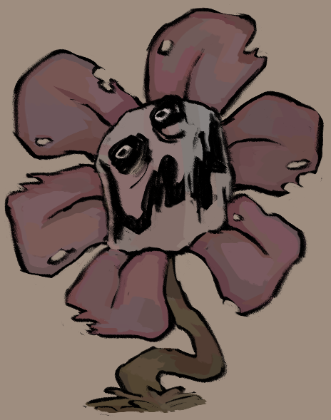 1boy, 2024, 2d, black_sclera, brown_background, colored_sclera, digital_media, flower