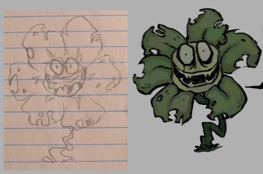 1boy, 2024, 2d, artist_progress, digital_media, evil_smile, flower, flower_focus