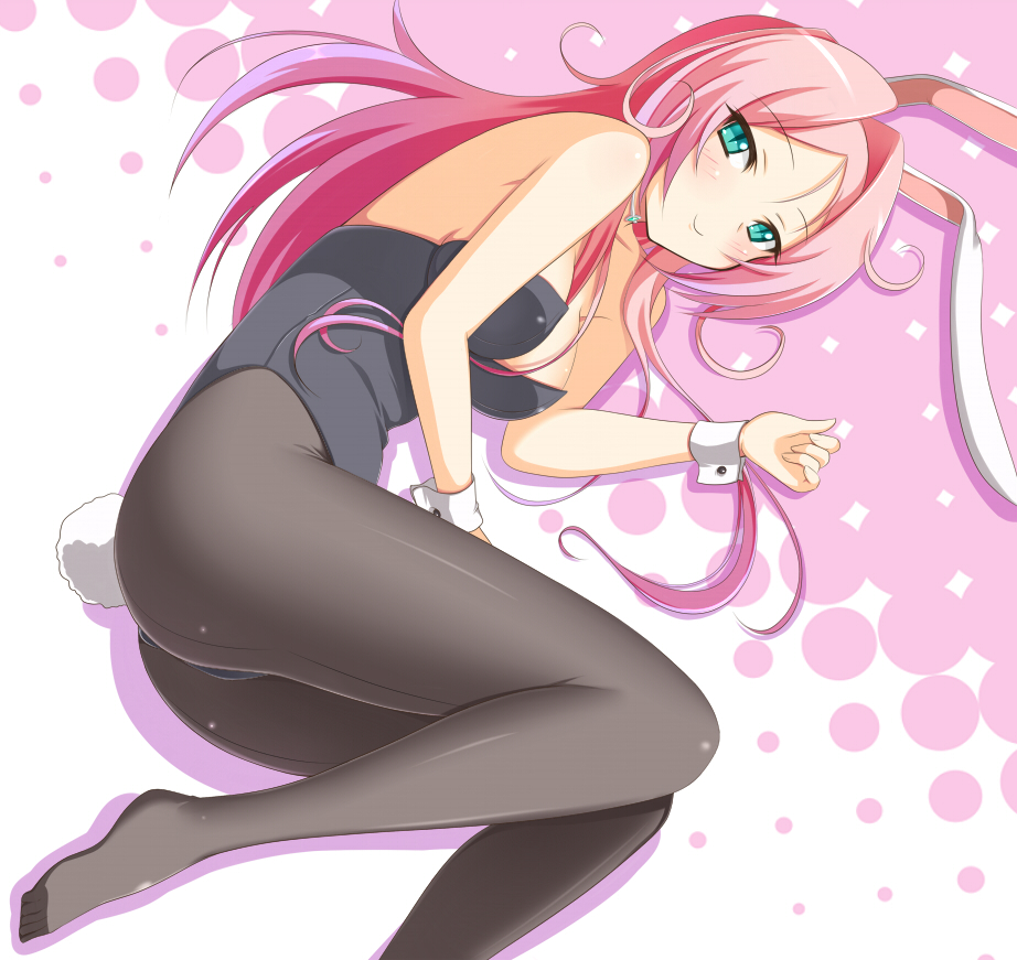 1girl, aqua_eyes, ass, blush, breasts, bunny_ears, bunny_tail, bunnysuit