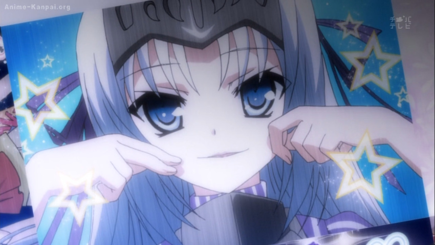 armor, blue_eyes, eucliwood_hellschyte, forced_smile, kore_wa_zombie_desu_ka?, photo_(object), photography, silver_hair