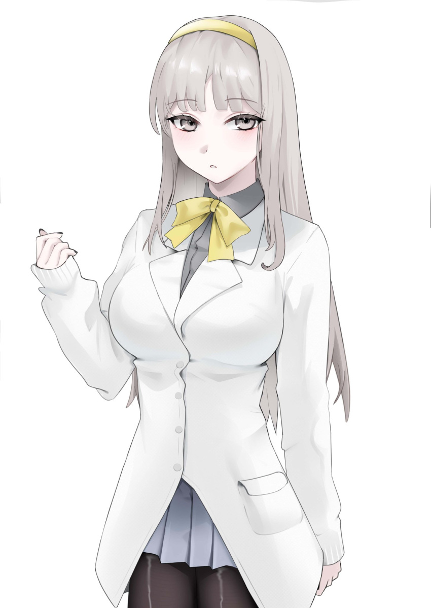 1girl, black_pantyhose, breasts, cowboy_shot, digimon, digimon_story:_time_stranger, grey_eyes, grey_hair