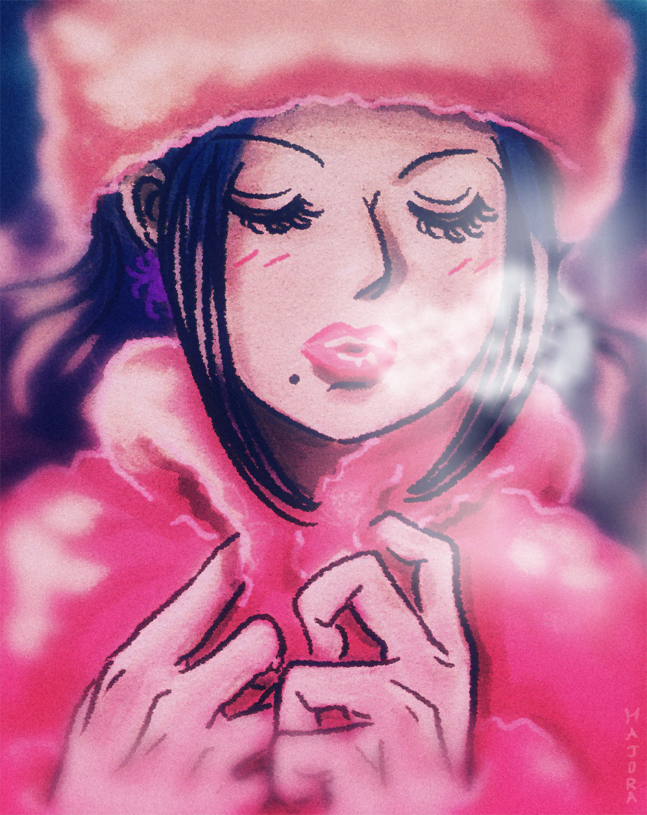 1girl, blush, close-up, closed_eyes, commentary, english_commentary, eyelashes, gion_(one_piece)