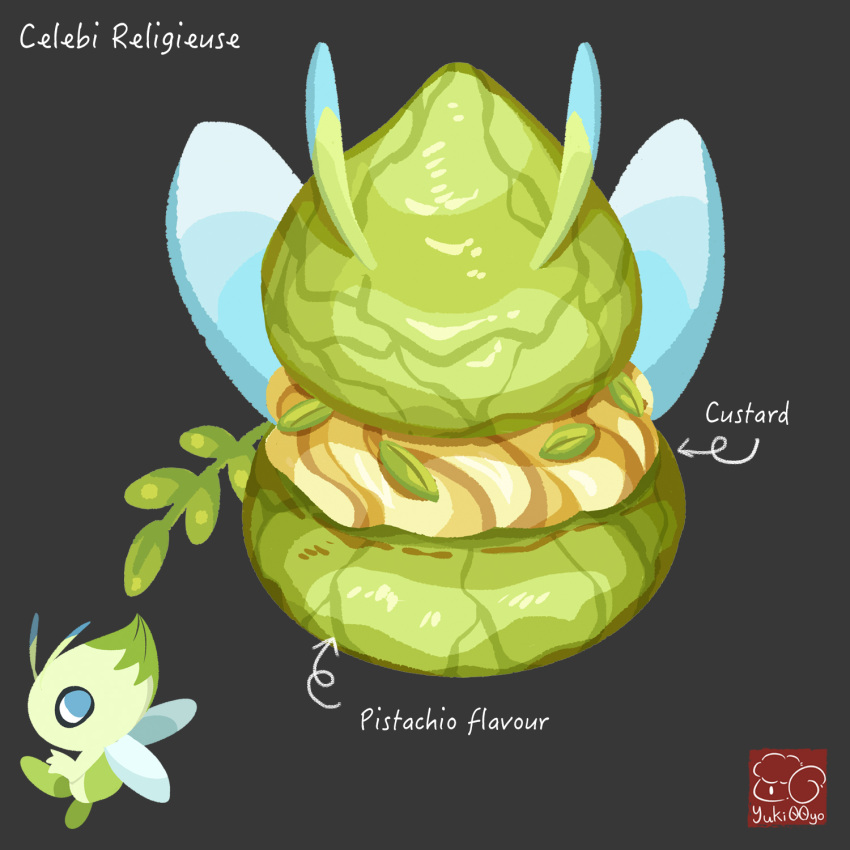 arrow_(symbol), artist_logo, artist_name, celebi, character-themed_food, character_name, custard_cream, food