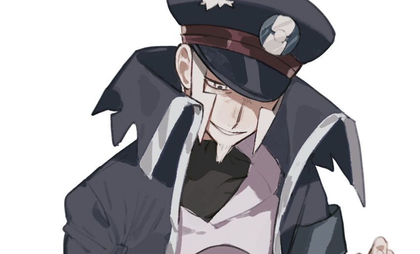 1boy, black_coat, black_hat, black_shirt, ccf2q, coat, collared_coat, commentary_request