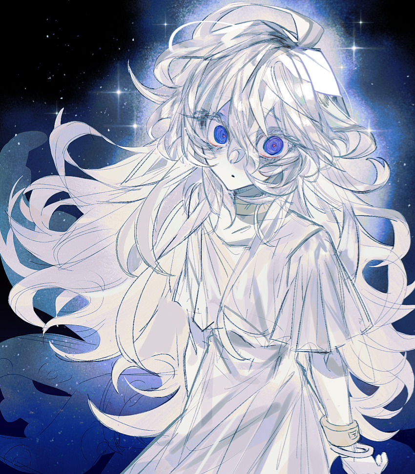 1other, androgynous, bandaged_neck, bandages, blue_eyes, bracelet, chinese_commentary, colored_skin
