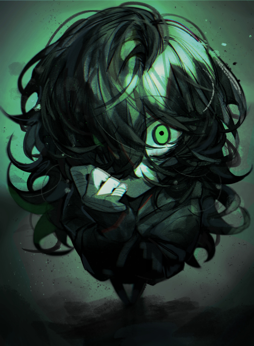 1girl, bandaged_fingers, bandaged_wrist, bandages, black_hair, black_jacket, black_pants, chinese_commentary