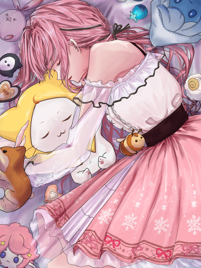 1girl, absurdres, ahoge, animal, animal_hug, arm_cutout, bare_shoulders, belt