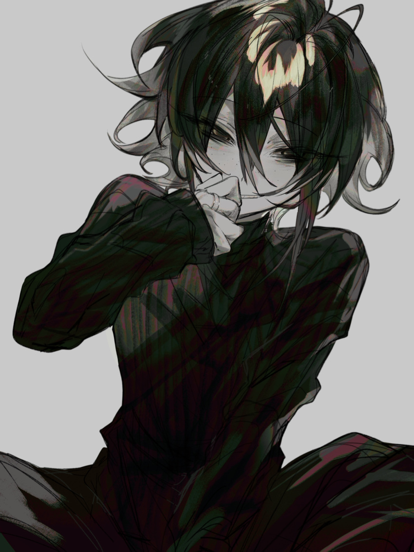 1boy, black_hair, black_pants, black_sweater, chinese_commentary, commentary_request, degrees_of_lewdity, eyes_visible_through_hair