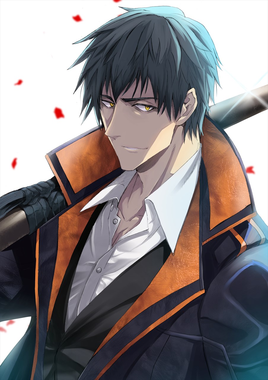 1boy, backlighting, bags_under_eyes, black_coat, black_hair, blurry, coat, commentary_request