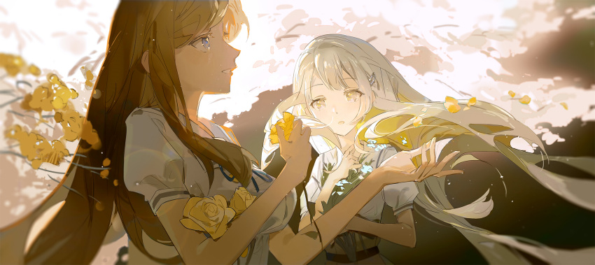 2girls, bang_dream!, bang_dream!_it's_mygo!!!!!, blonde_hair, flower, highres, multiple_girls, mygo!!!!!_(bang_dream!)