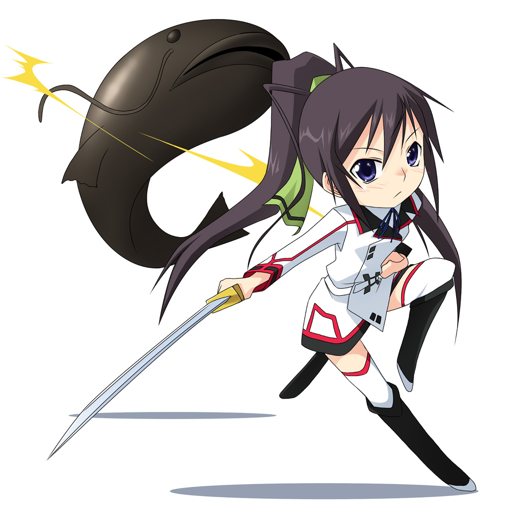 blue_eyes, boots, catfish, chibi, fish, infinite_stratos, long_hair, ponytail
