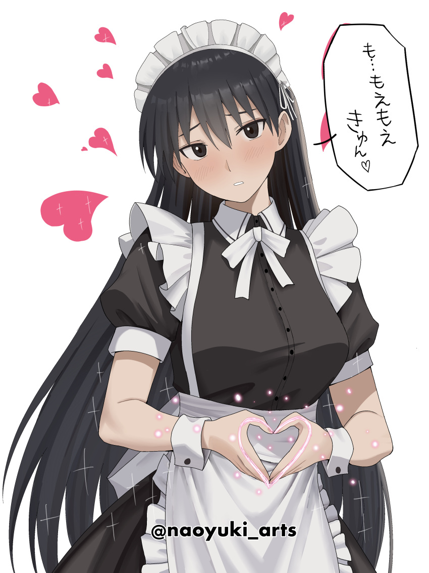 1girl, absurdres, alternate_costume, apron, azumanga_daioh, black_dress, black_eyes, black_hair