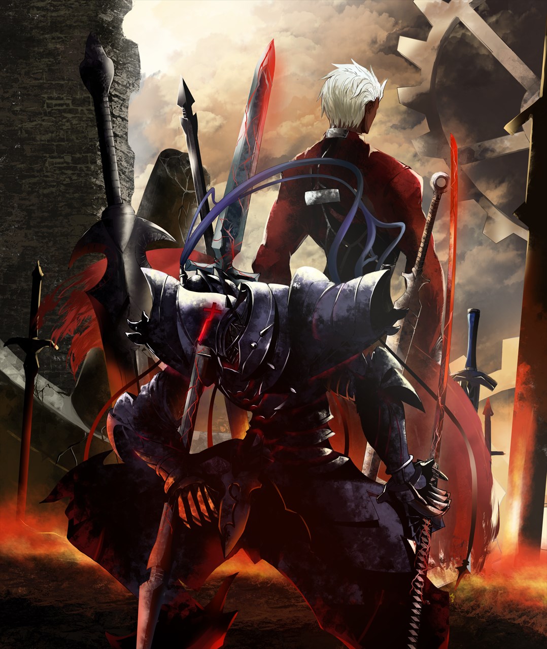 2boys, archer_(fate), armor, bad_id, bad_pixiv_id, berserker_(fate/zero), dark-skinned_male, dark_skin