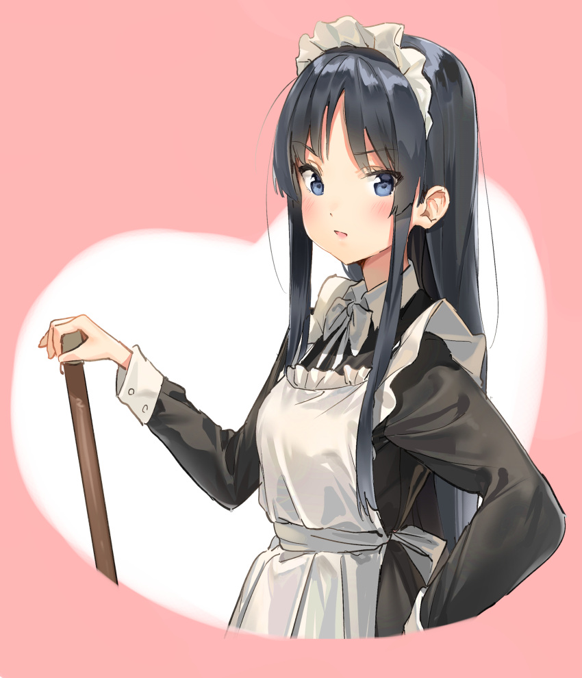 1girl, :d, absurdres, akiyama_mio, apron, black_dress, black_hair, blue_eyes