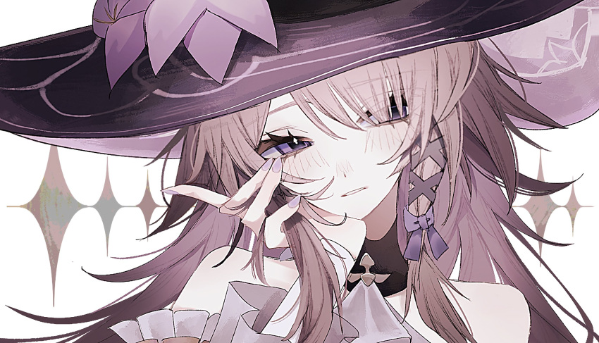 1girl, flower, grey_hair, hat, hat_flower, herta_(honkai:_star_rail), highres, honkai:_star_rail