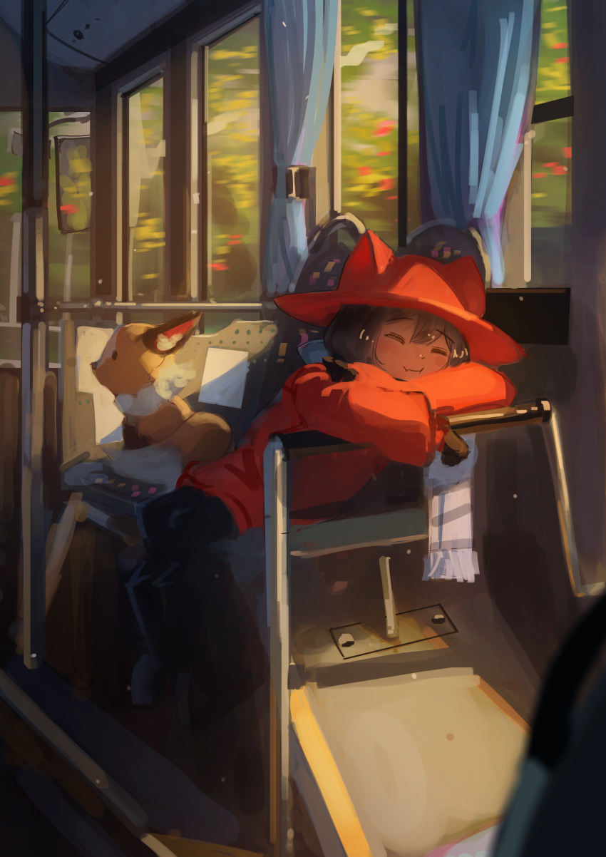 1girl, 1other, :t, absurdres, alternate_costume, androgynous, animal_ear_fluff, animal_hat