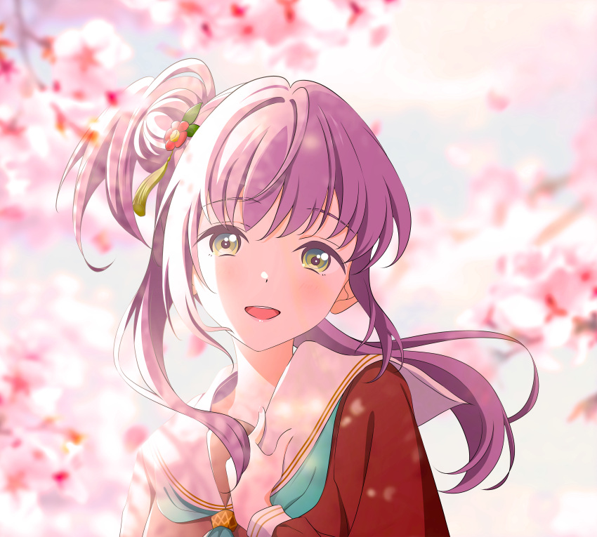 1girl, aqua_eyes, kujo_awenn, looking_at_viewer, love_live!_hasu_no_sora_jogakuin_school_idol_club, otomune_kozue, purple_hair, side_ponytail