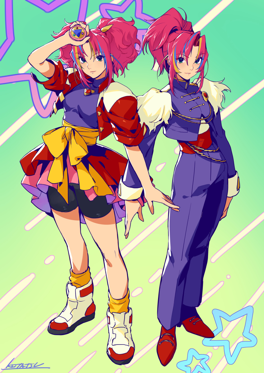 2girls, absurdres, artist_name, commentary, doll_licca, green_eyes, highres, jewelry