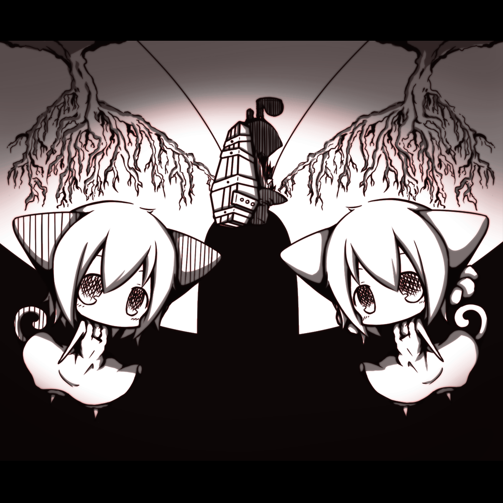 abstract, animal_ears, coffin, hat, hitsugi_katsugi_no_kuro, kuro_(hitsugi_katsugi_no_kuro), miiya_(kuroi_hako), muted_color
