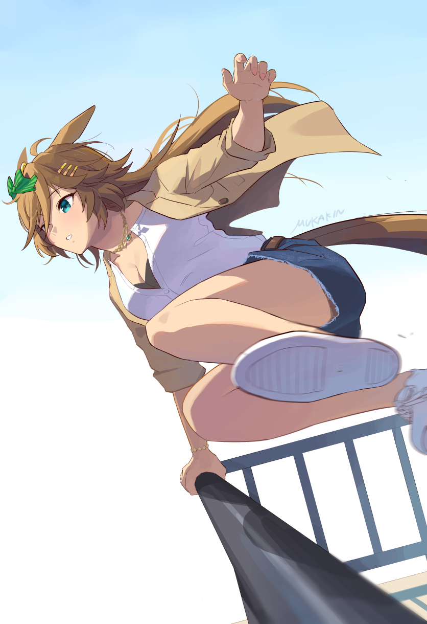 animal_ears, artist_name, belt, blazer, blue_eyes, bow, bra, bra_peek