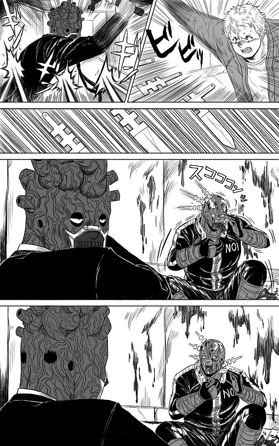 artist_request, blood, character_request, clothes_writing, comic, dorohedoro, hammer, kazamilk