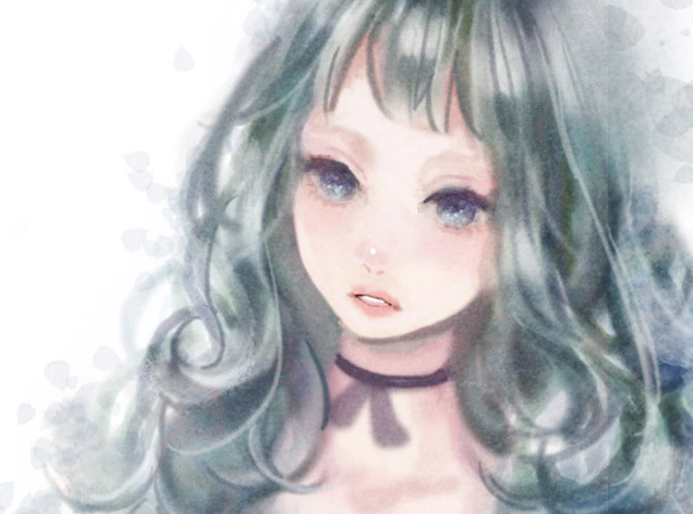 blue_eyes, curly_hair, miya38, original, ribbon, solo