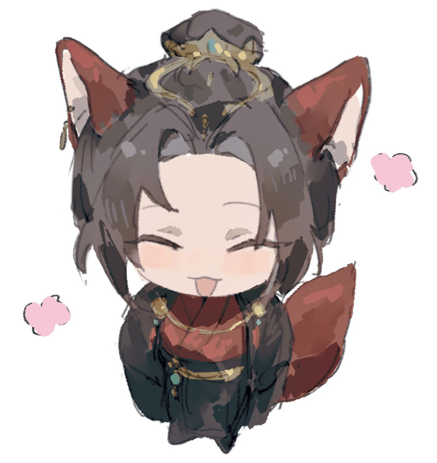 1boy, ^_^, animal_ears, art_program_in_frame, black_coat, brown_hair, character_request, chibi