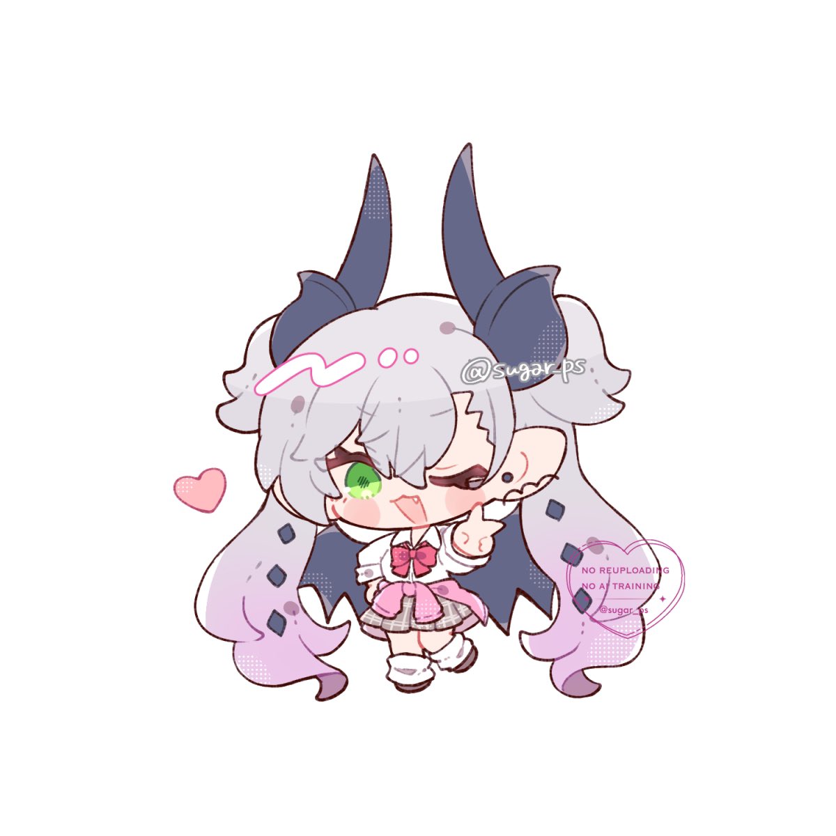 1girl, blush_stickers, bow, chibi, chibi_only, clothes_around_waist, commentary, fang