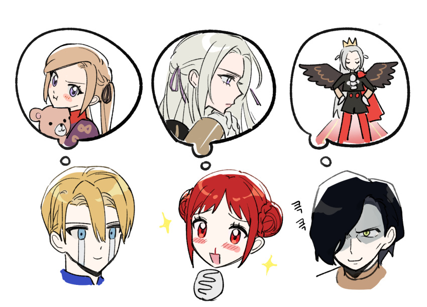 2boys, 2girls, black_hair, blonde_hair, blood, blue_eyes, blush, brown_hair