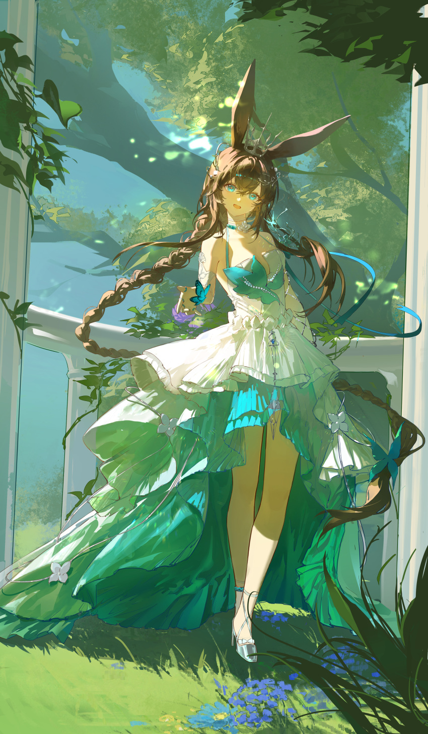 1girl, :d, absurdly_long_hair, absurdres, ambience_synesthesia, amiya_(ambience_synesthesia_2025)_(arknights), amiya_(arknights), animal_ears