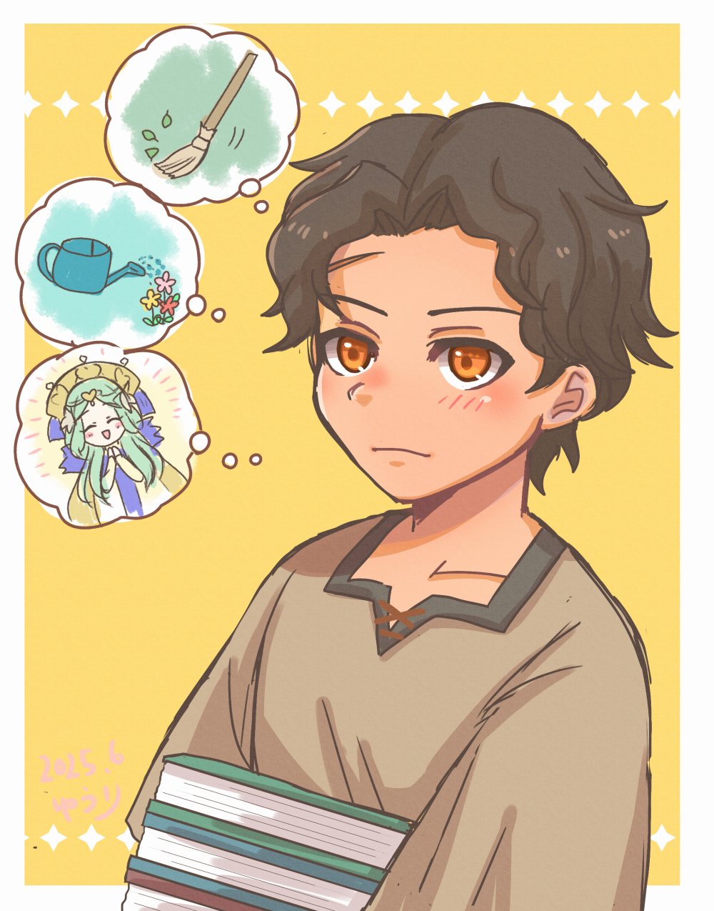 1boy, brown_hair, closed_mouth, cyril_(fire_emblem), dark-skinned_male, dark_skin, fire_emblem, fire_emblem:_three_houses